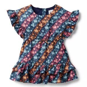 Janie and Jack Dress Girls Size 4 Merchant Marine Floral Stripe Ruffle